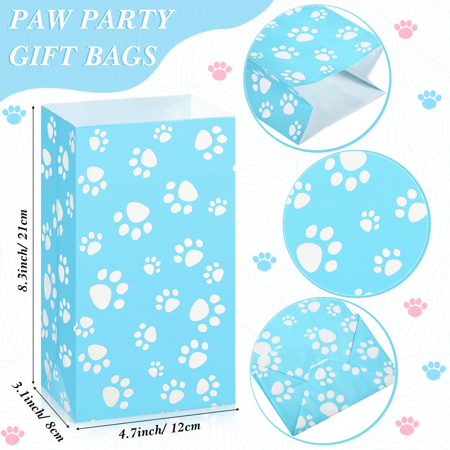 Blulu 36 Pack Dog Paw Gift Paper Bags Dog Paw Treat Goodie Bags Party Favors for Cat Pet Party Favor(Blue)