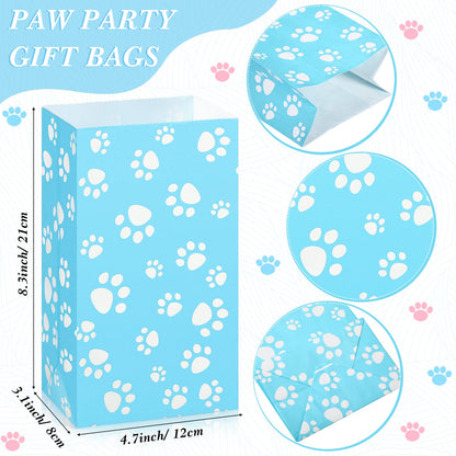 Blulu 36 Pack Dog Paw Gift Paper Bags Dog Paw Treat Goodie Bags Party Favors for Cat Pet Party Favor(Blue)