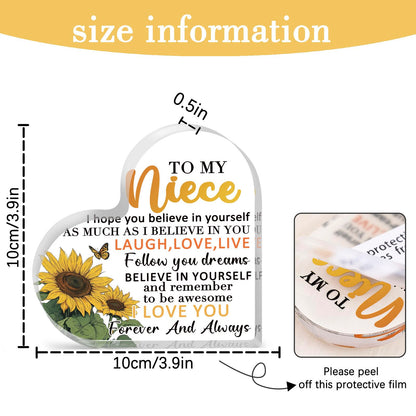 Gifts For Niece From Auntie Birthday Gifts For Nieces Adult Best Niece Gifts From Aunt Acrylic Heart Shaped Plaque Desk Decorations Graduation Weeding Day Gift For Nieces