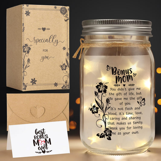 Bonus Mom Gifts Mason Jar Night Light for Mothers Day from Daughter Son,Step Mom Gifts,Birthday for Stepmom, Mother in Law Gifts