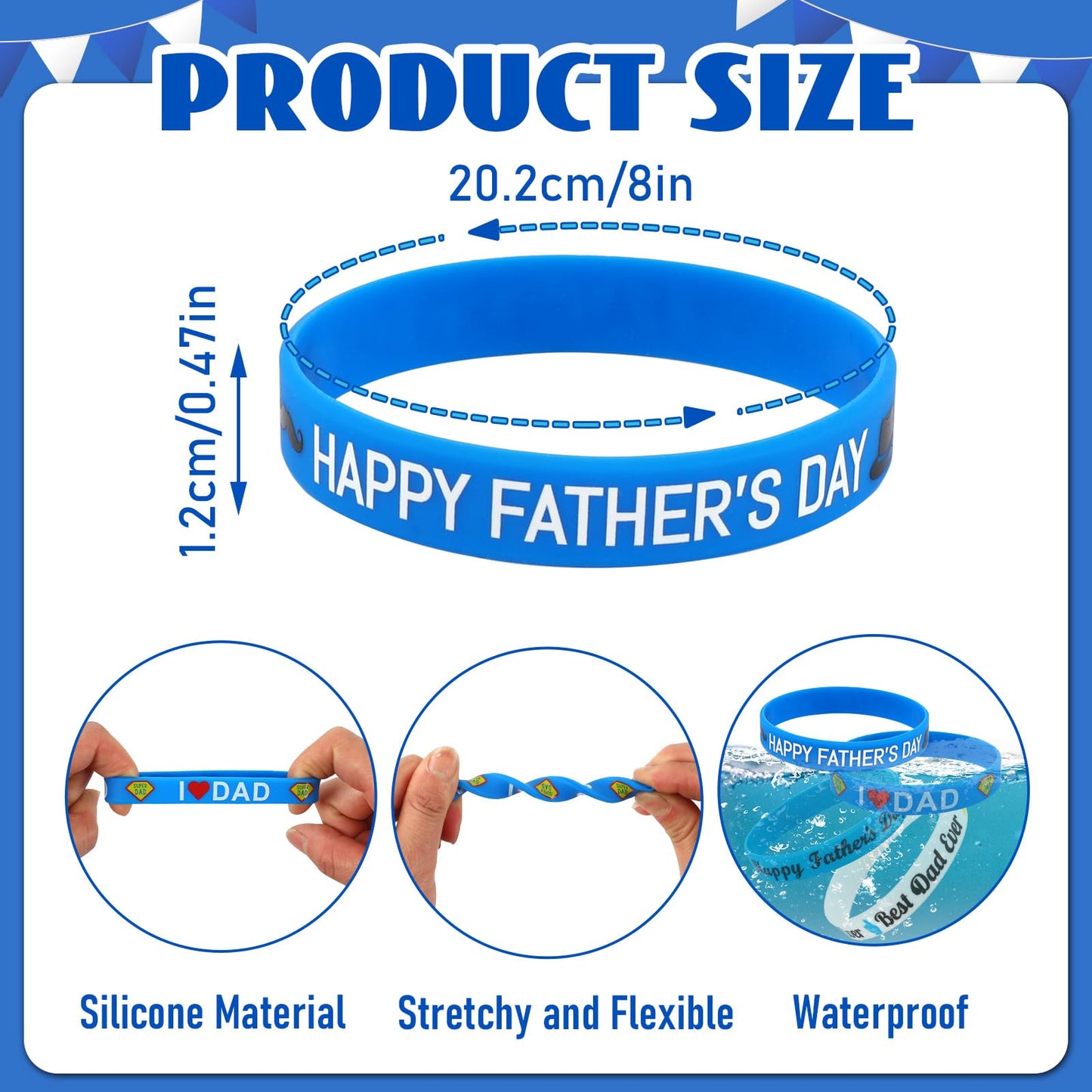 JUNEBRUSHS 42pcs Father's Day Silicone Wristbands Party Favors Rubber Bracelets for Happy Father's Day Dad’s Birthday Themed Party Supplies Goodie Bag Stuffers Fillers