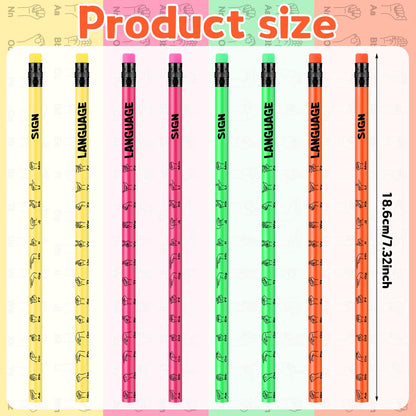 Affrolling 136 Pcs Sign Language Gift Set Including 36 Pcs Sign Language Pencils and 100 Pcs ASL Waterproof Stickers PVC American Sign Language Stickers Incentive Gift for Learning Sign Language
