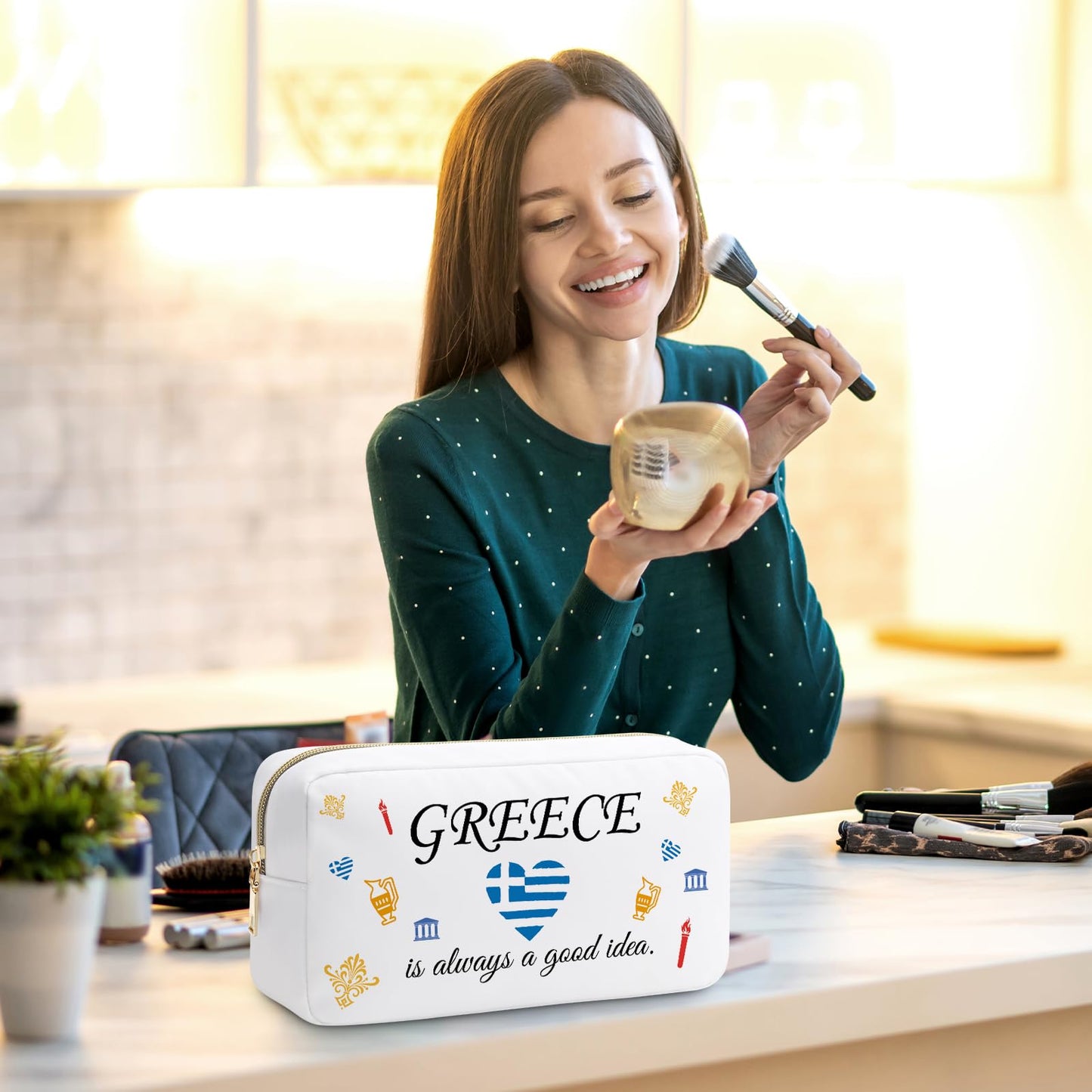 Greece Gifts for Women Makeup Bag Gifts for Greece Lovers Greece Trip Gift Greek Gift Greece Travel Gifts for Family Friendship Gift Greek Vocation Cosmetic Bag Girls Weekend Gift Travel Pouch