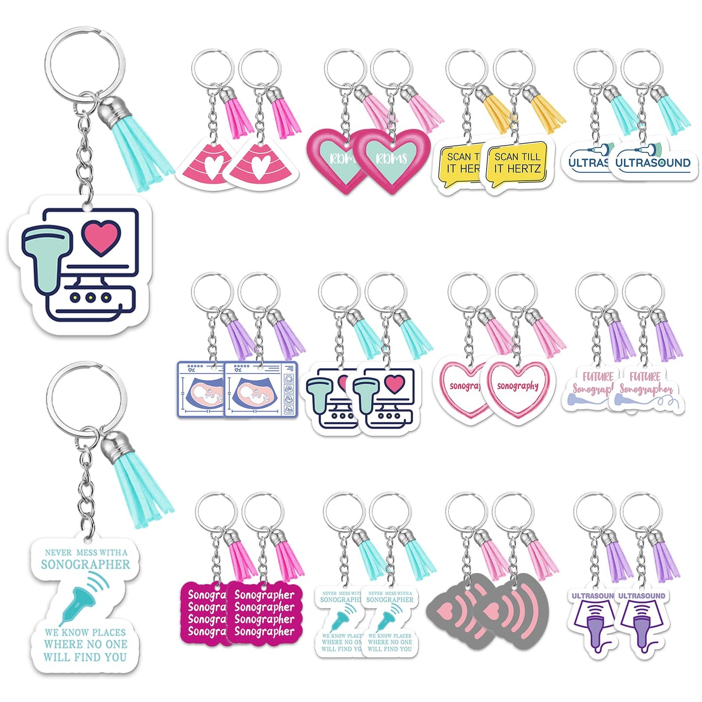 Equsion 24 Pcs Sonographer Keychains Gifts Funny Ultrasound Tech Gifts Ultrasound Tech Keychains Party Favors Sonography Party Supplies with Tassel for Medical Student Graduation Women Men
