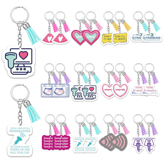 Equsion 24 Pcs Sonographer Keychains Gifts Funny Ultrasound Tech Gifts Ultrasound Tech Keychains Party Favors Sonography Party Supplies with Tassel for Medical Student Graduation Women Men