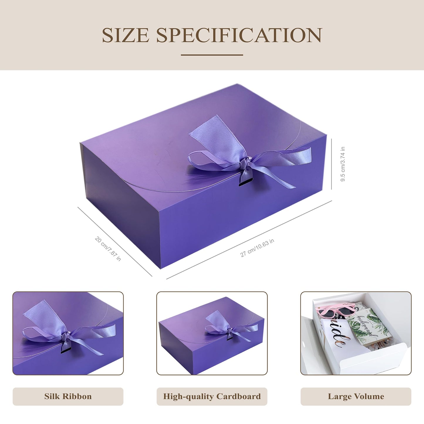 LADY&HOME 10 Pcs Gift Boxes with Lids,10x8x4 inch Bridesmaid Proposal Box with Ribbon,Paper Boxes for Wedding,Gift Packing,Birthday,Party,Christmas (Lavender)