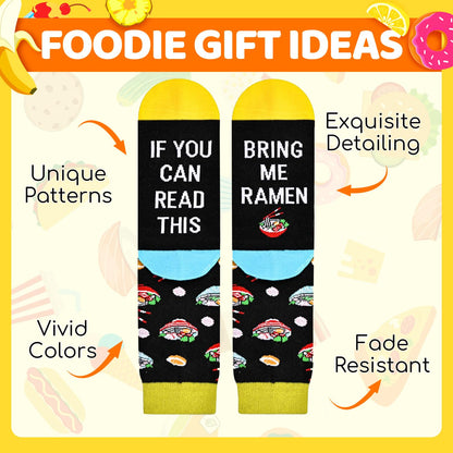 HAPPYPOP Food Gifts for Men Women - Funny Unisex Pickle Ramen Noodle Socks 2 Pack