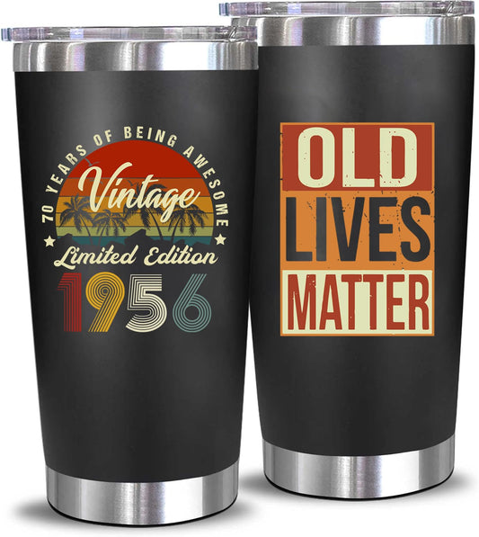 Funny 70th Birthday Gifts for Men,70 Year Old Birthday Gifts for Men,Cool Gifts for 70 Year Old Man,Mens 70th Birthday Gift Ideas for Dad Husband Friend Grandpa-20 Oz Vinatge 1956 Tumbler