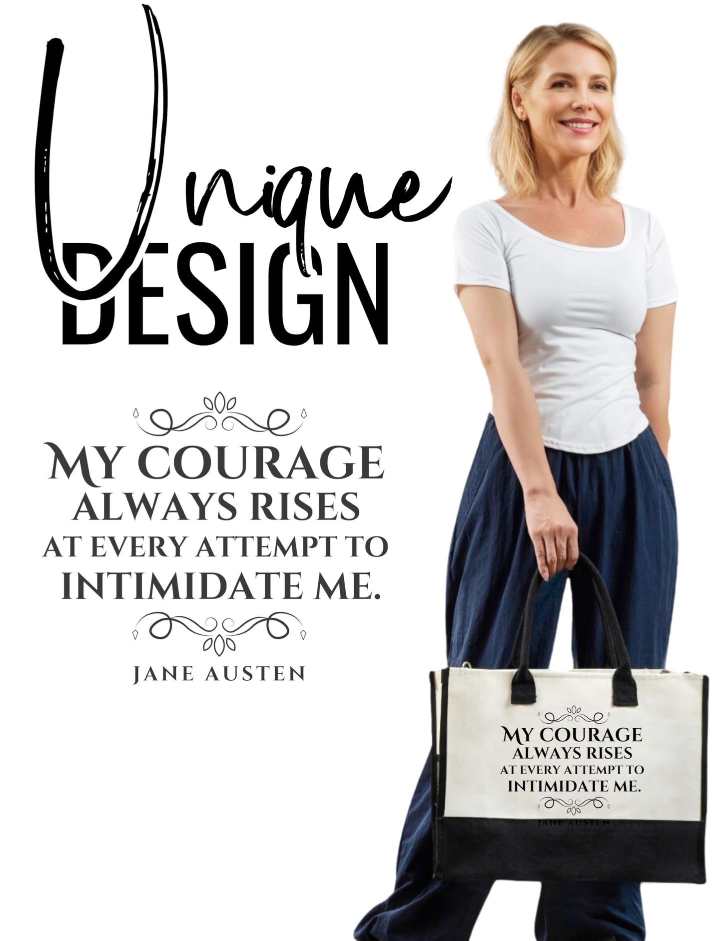 InnoBeta Jane Austen Gifts, Canvas Tote Bag, Jane Austen Bag with Top Zipper Closure and Shoulder Strap for Birthday, Mother's Day, Christmas