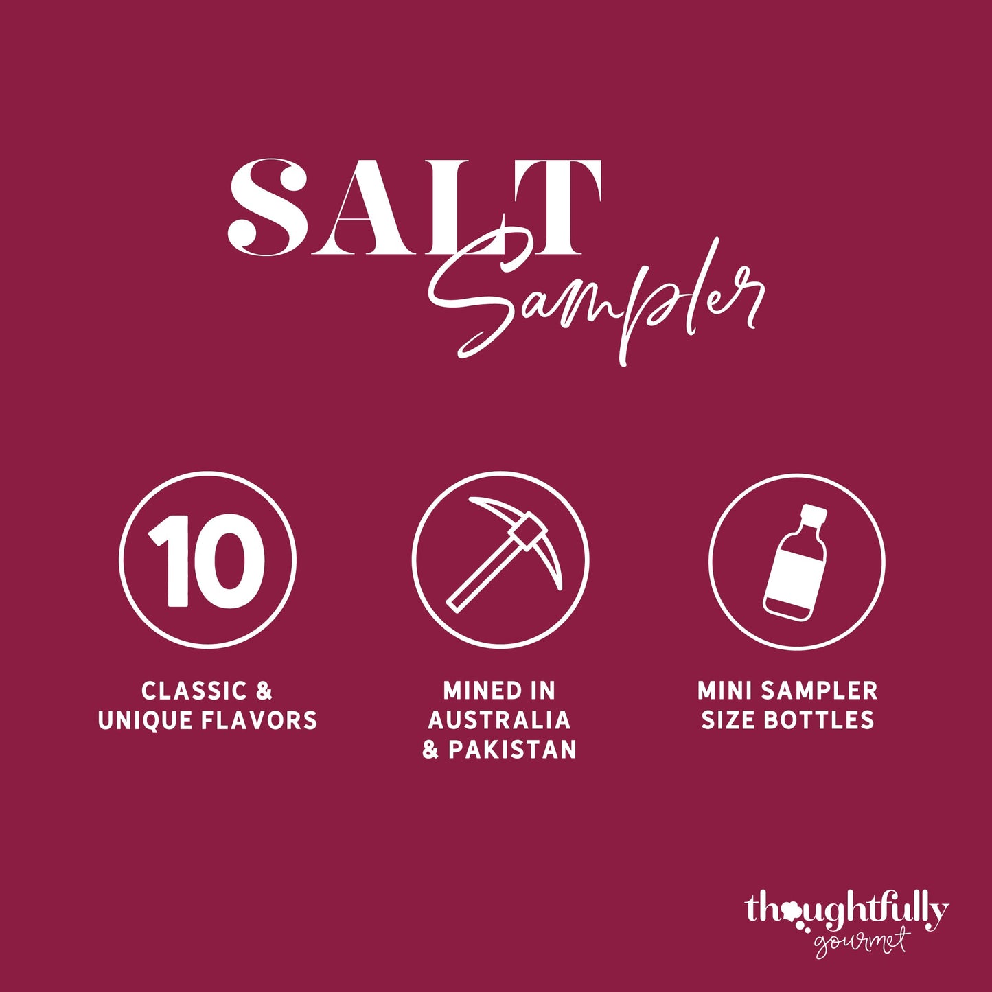 Thoughtfully Gourmet, Gourmet Cooking Salt Sampler Gift Set, Gourmet Seasoning Salts In Glass Bottles, Flavors Include Smoked, Lavender, Rosemary, Truffle, Lemon, Chipotle and More, Set of 10