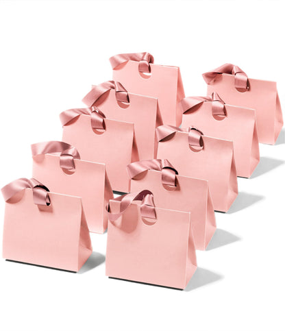 Vitalizart Paper Gift Bags With Ribbon Handles Set of 10 Pink Bulk Reusable For Gift Wrap Girls Kids Birthday Bridal Shower Party Favors Goodie Bags Candy Christmas 6.1"x2.95"x5.71" Mini