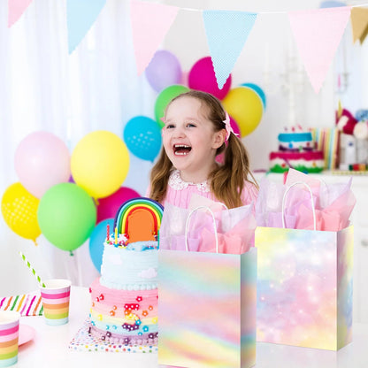 Maitys 24 Pcs Pastel Rainbow Goodie Bags with Tissue Paper, Spring Easter Party Favor Bags Rainbow Party Favor Bag Pastel Gift Bag for Kids Girls Spring Unicorn Birthday Wedding Baby Shower Decor