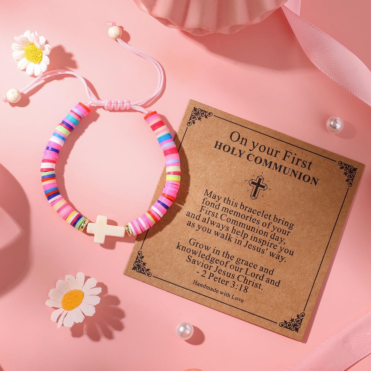 Christian Gifts for Girls - Colorful Cross Bracelet Gift Box Set with Scripture Card, Faith Gift for Birthday, Baptism, First Communion, Confirmation, Easter & Christmas