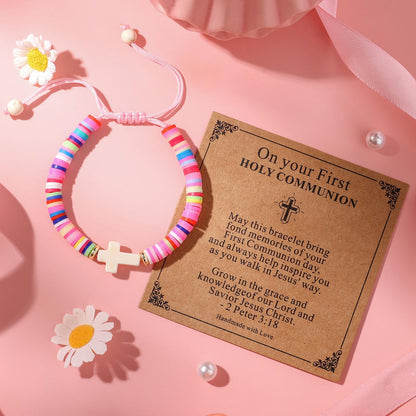 Christian Gifts for Girls - Colorful Cross Bracelet Gift Box Set with Scripture Card, Faith Gift for Birthday, Baptism, First Communion, Confirmation, Easter & Christmas