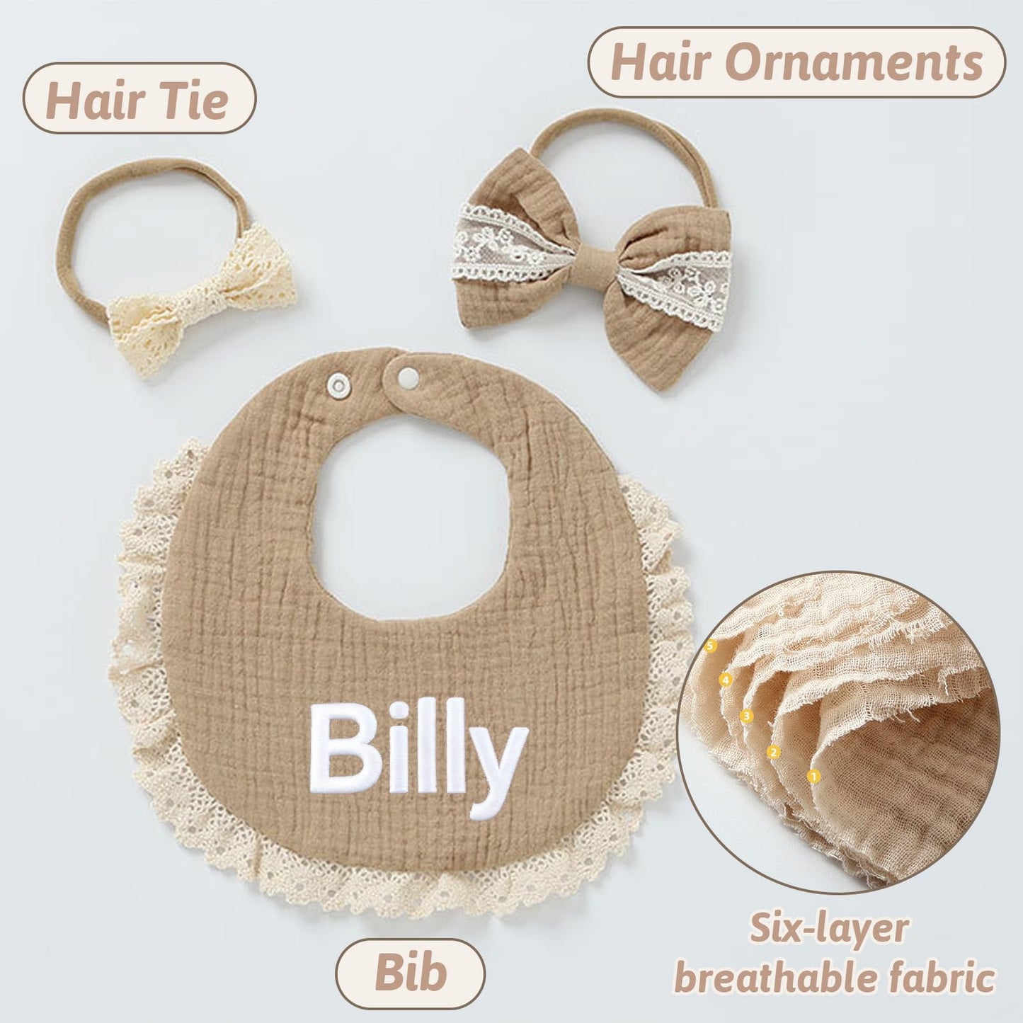 Personalized Muslin Baby Bibs Set with Name,Custom Soft Cotton Drool Bibs for Baby Girl,Teething Drooling Adjustable Bib for Newborn Toddler,Cute Bibs&Bows Gifts for Baby Shower, Birthday, Christmas