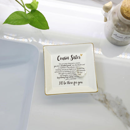 HOME SMILE Cousin Sister Gifts Mother's Day,Ceramic Ring Jewelry Dish Tray Plate for Birthday Graduation Christmas Wedding-You are More Than Just a Cousin,You Are a Chrished Friend