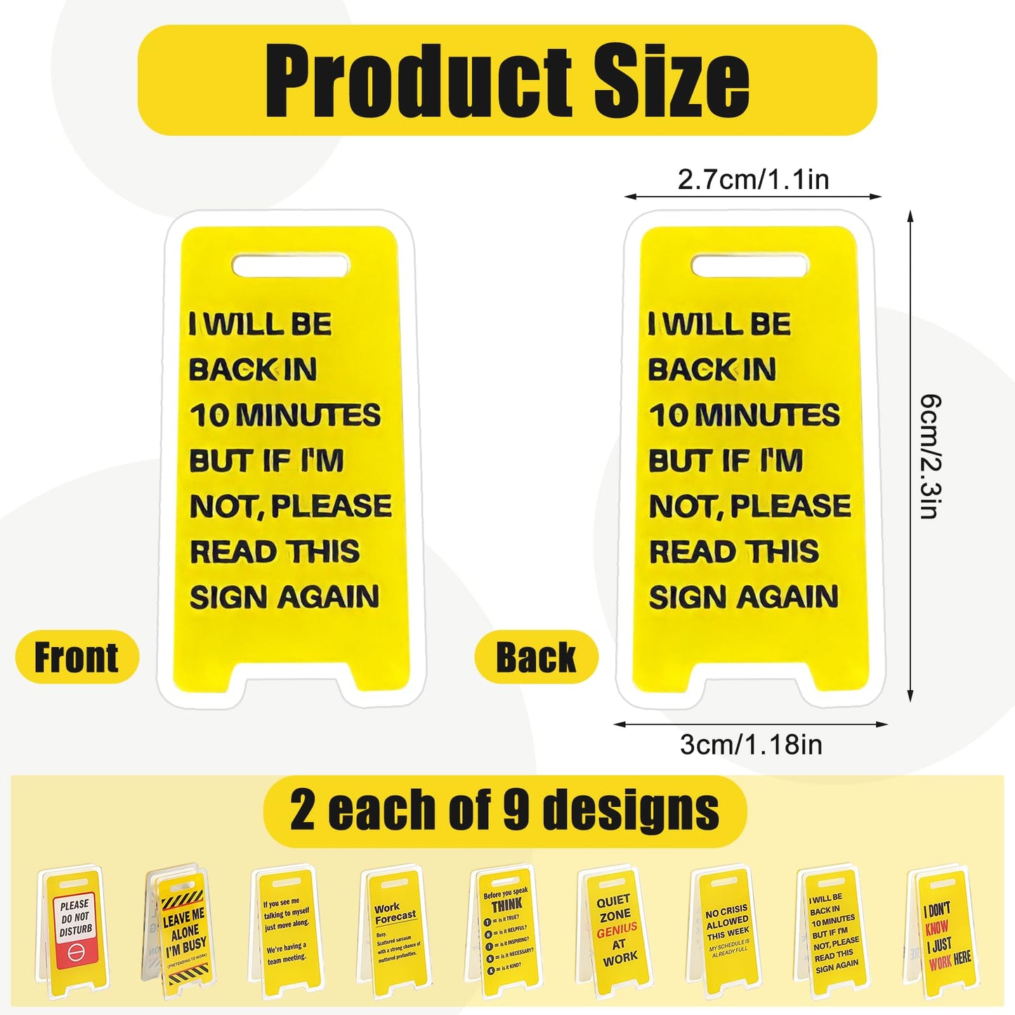 Funny Office Desk Signs 18 Pack – Mini Acrylic Message Holders, Desk Decor & Gag Gifts for Coworkers, Boss & White Elephant