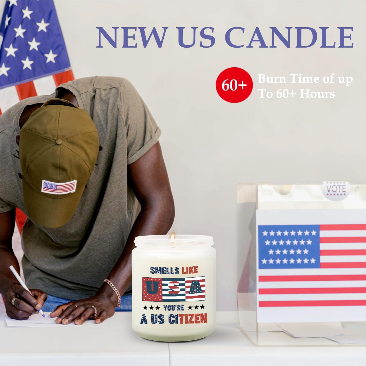 New American Citizen Gifts, Candle Gift for a New US Citizen, US Citizenship Gift for Women Men, Cool Gifts for American Citizenship, Flag Day Candle, Christmas Congratulations Present