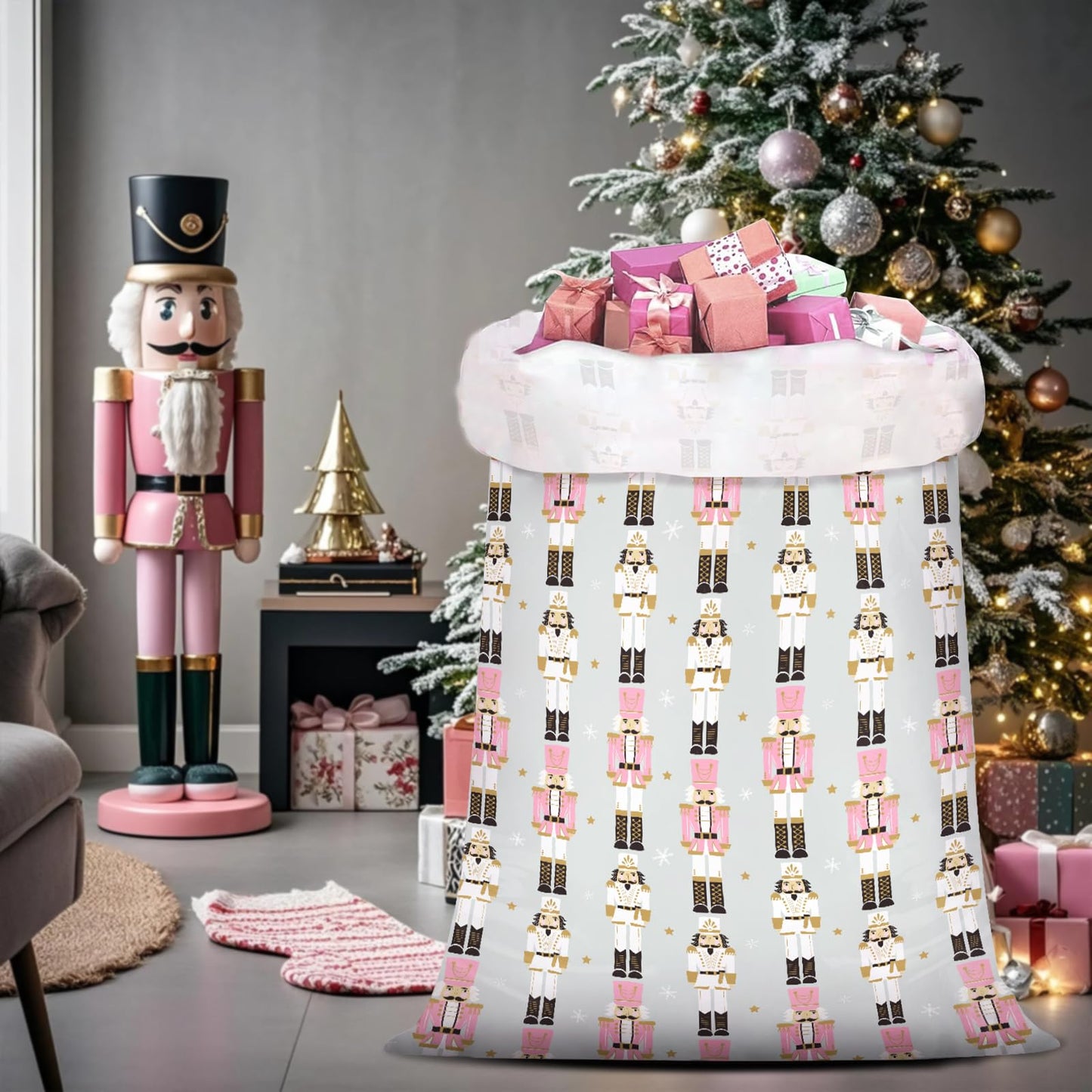 WRAPAHOLIC 56" Large Nutcracker Christmas Plastic Gift Bag - Nutcracker Jumbo Bike Bag Gift Wrap for Christmas, Winter, Holiday, Parties, Celebrating - 56" H x 36" W