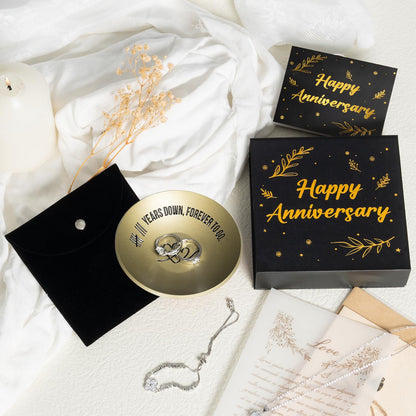 ROINS 8 Year Anniversary Bronze Gifts for Him Her, 8th Wedding Anniversary for Wife Husband, 4" Metal Ring Holder Dish Jewelry Tray - Unique Decoration Ideas Bronze Gift For Men Women Couple