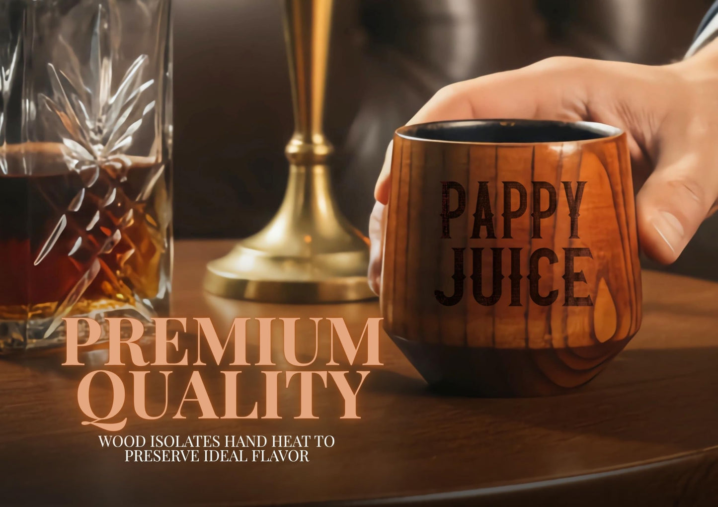 Onebttl Pappy Gifts Charred Wooden Bourbon Drinking Glass, Handcrafted Whiskey Gift Tumbler for Father's Day, Christmas