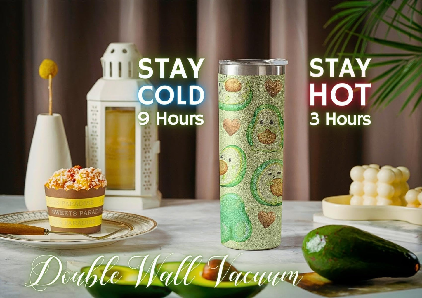 Onebttl Avocado Gifts for Women, Cute Avocado Tumbler Coffee Mug Unique Birthday Christmas Cup for Her 20oz Cute Avocado