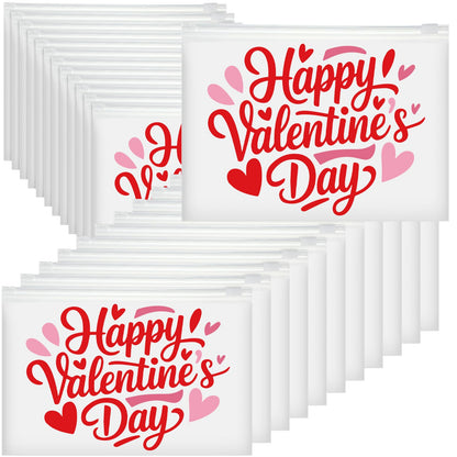Kacctyen 150 Pack Happy Valentine's Day EVA Bags Bulk Galentine Reusable Clear Teacher Women Gift Pouches with Zipper Waterproof Bag for Candy Jewelry Bestie Galentine Gang Squad Party Supplies