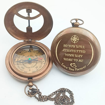 DAYOLX So You Can Always find Your Way Back to Me - Personalized Sundial Compass - Luxury Gift - Anniversary Sundial Compass - Brass Personalised Gifts for Men with Engraved Message, 3 inch