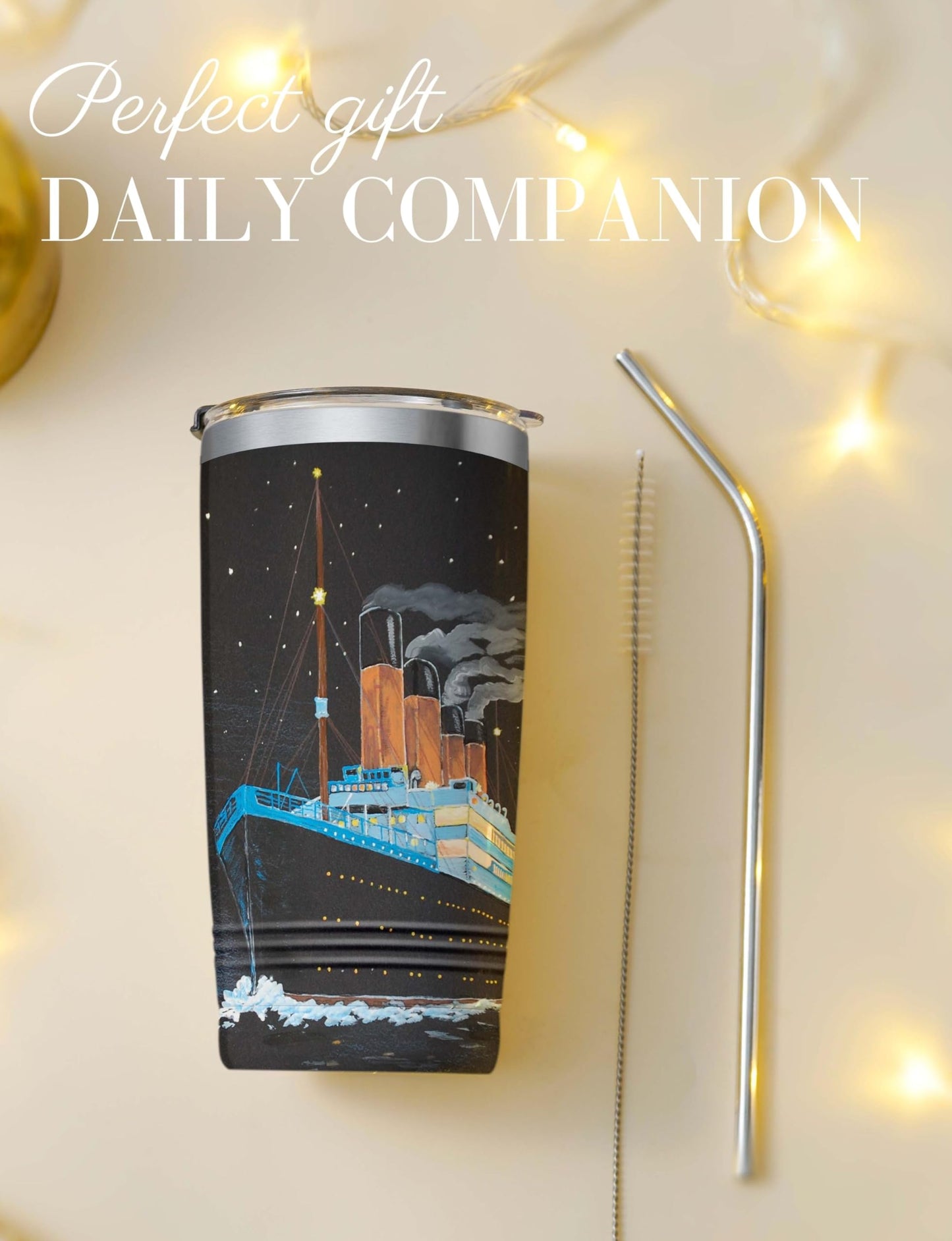 Onebttl Titanic Gifts, Insulated Stainless Steel Wine Tumbler with Lid and Straw, Vintage gifts for Friends on Birthday, Christmas, 20 oz