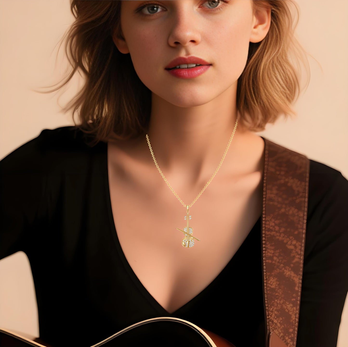 VEEHOO Violin/Guitar/Ukulele/Accordion/Piano Necklace,Music Gifts for Violin/Guitar/Ukulele/Accordion/Piano Players, Concert Gifts for Music Lover, Music Jewelry Accessories for Daughter