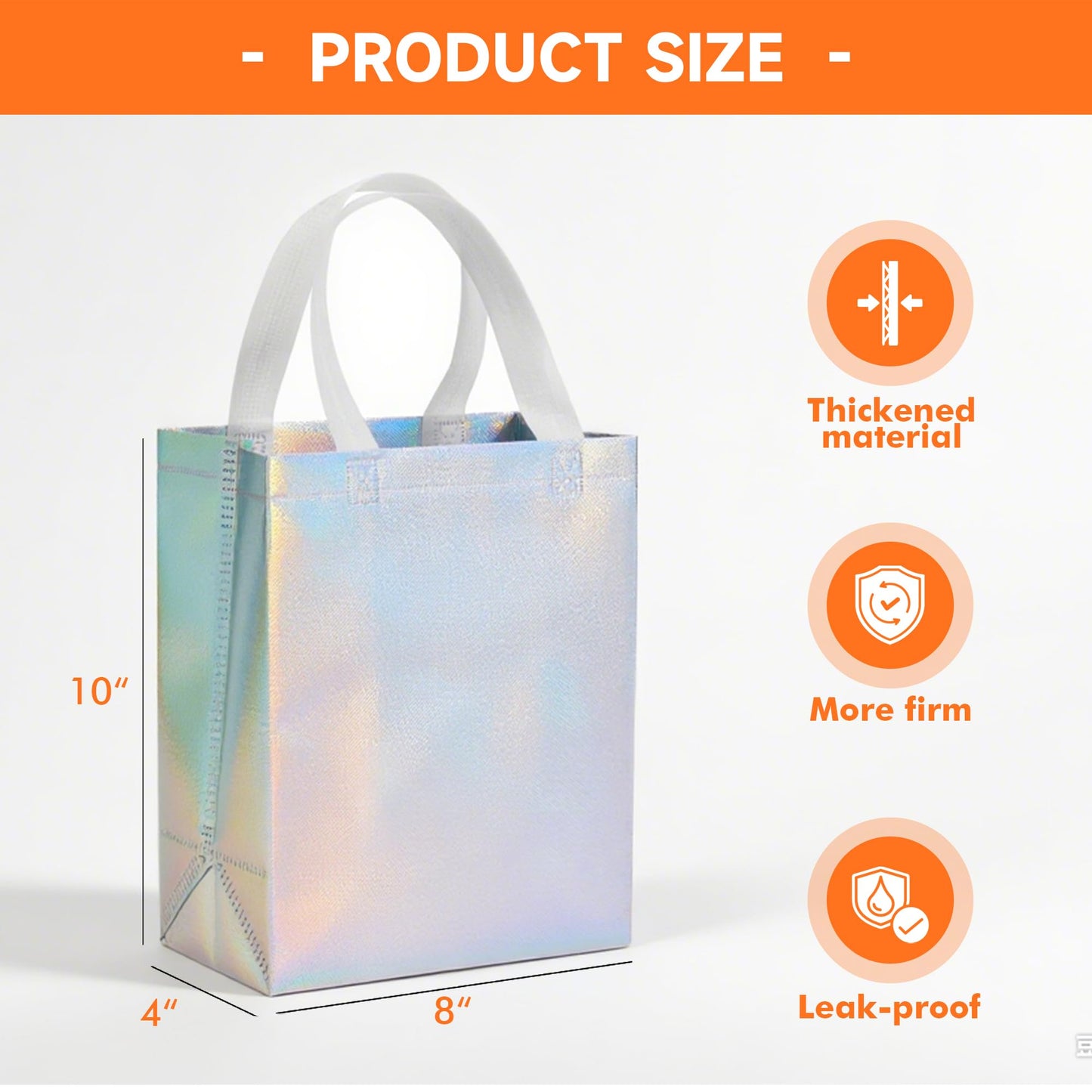 METAPRINT 15 Pcs Iridescent Glossy Gift Bags Medium Size, 8x4x10 Inch Holographic Reusable Gift Bags with Handles & Sturdy Base, Ideal for Birthday, Wedding