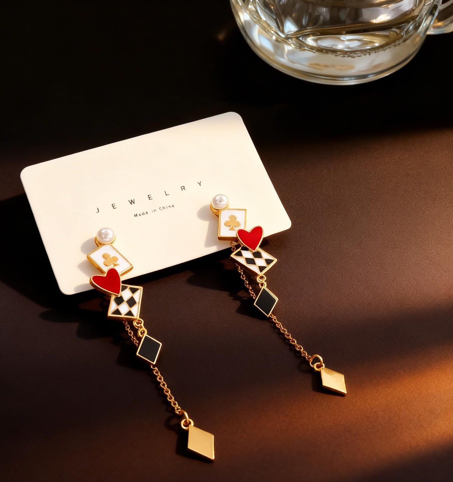 Unique Poker Earrings for Women Creative Playing Cards Ace Hearts Clock Funny Long Dangle Earrings Gambling Casino Jewelry Gifts