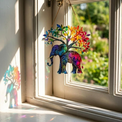 Elephant Gifts for Women Acrylic Tree Ornament - Faux Stained Glass Window Suncatcher - Best Friend Birthday Friendship Gifts for Friends Girls Bestie
