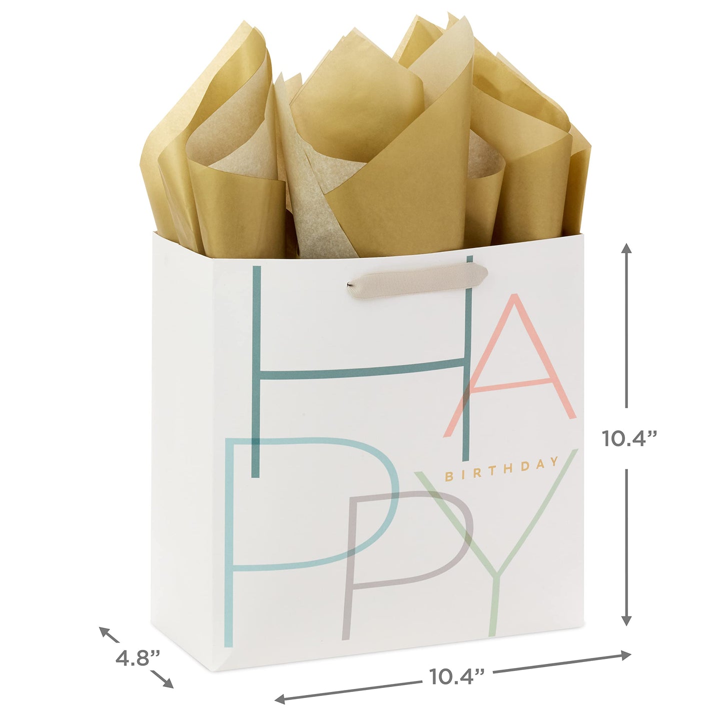 Hallmark Signature Studio 10" Large Square Gift Bag with Tissue Paper (Happy Birthday) Teal, Gray, Pink, Blue on White