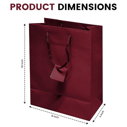 Novel Box Burgundy Gift Bags with Handles 10 Pack 8x4x10 Inches Large Paper Bulk Gift Bags for Business, Shopping, Birthday, Party Favor - Euro Tote Paper Bag for Groceries & Personal Use