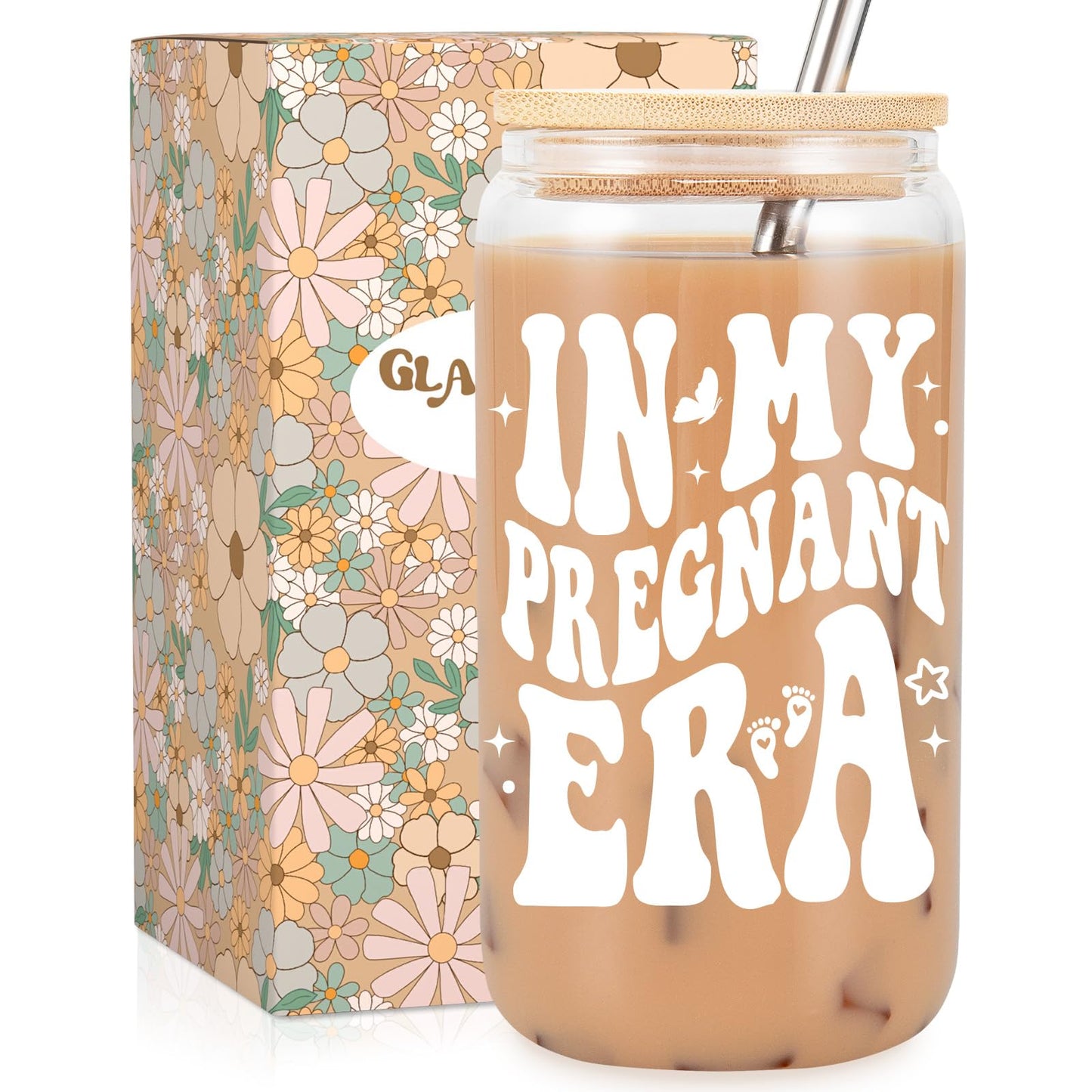 Fairy's Gift Pregnant Women Iced Coffee Cup, Cute Pregnant Mom Gifts, New Mama 16 oz Coffee Glass Cup, 1st Mothers Day, Congratulations Pregnancy Gifts for Expecting Mom First Time Mommy, Mommy to Be