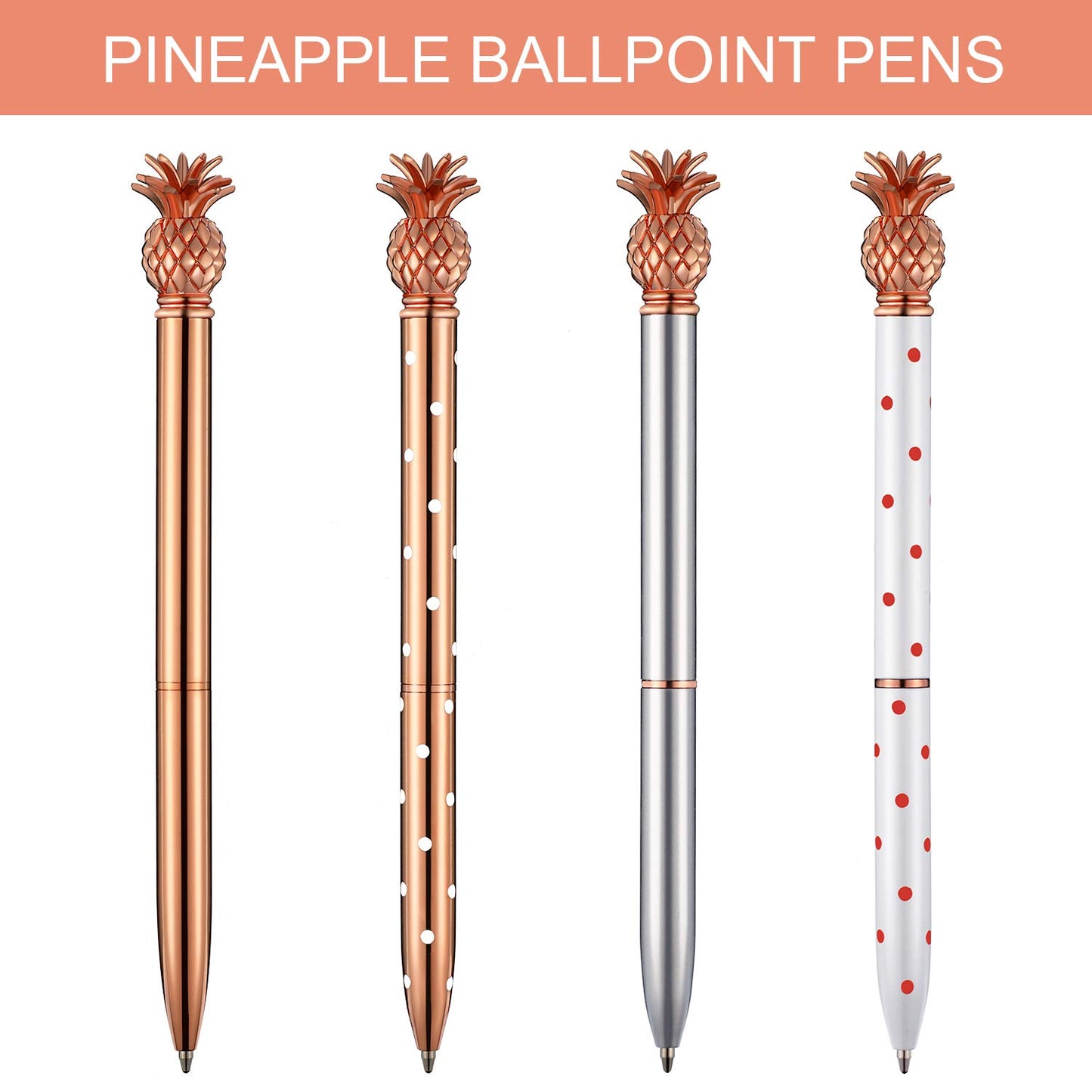 Outus Pineapple Pens Metal Ballpoint Rose Gold Pens for Graduate Back to School Gifts Black Ink Office Supplies Birthday Wedding Baby Shower Presents,1.0 mm(4 Pieces)