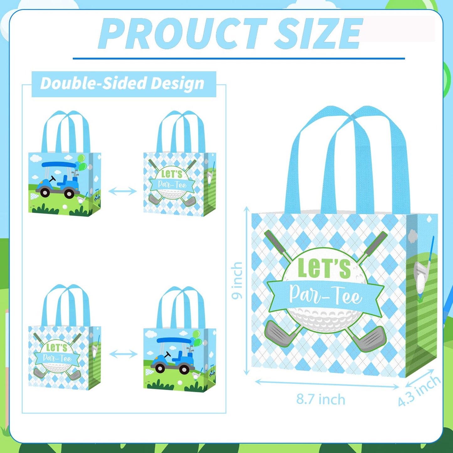 12PCS Golf Party Treat Bags Golf Birthday Party Supplies Golf Themed Favor Bags Non-woven Pink Golf Ball Candy Gift Bag with Handles for Let's Par-tee Retirement Baby Shower Decor