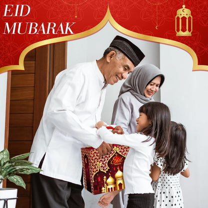 Yoojahow 12 Pcs Eid Mubarak Gift Bags with Handles 12.6 x 9.8 x 6.7 Inch Large Reusable Ramadan Tote Bags Eid Mubarak Non-Woven Treat Goodie for Gifts Wrapping Shopping Ramadan Party Supplies