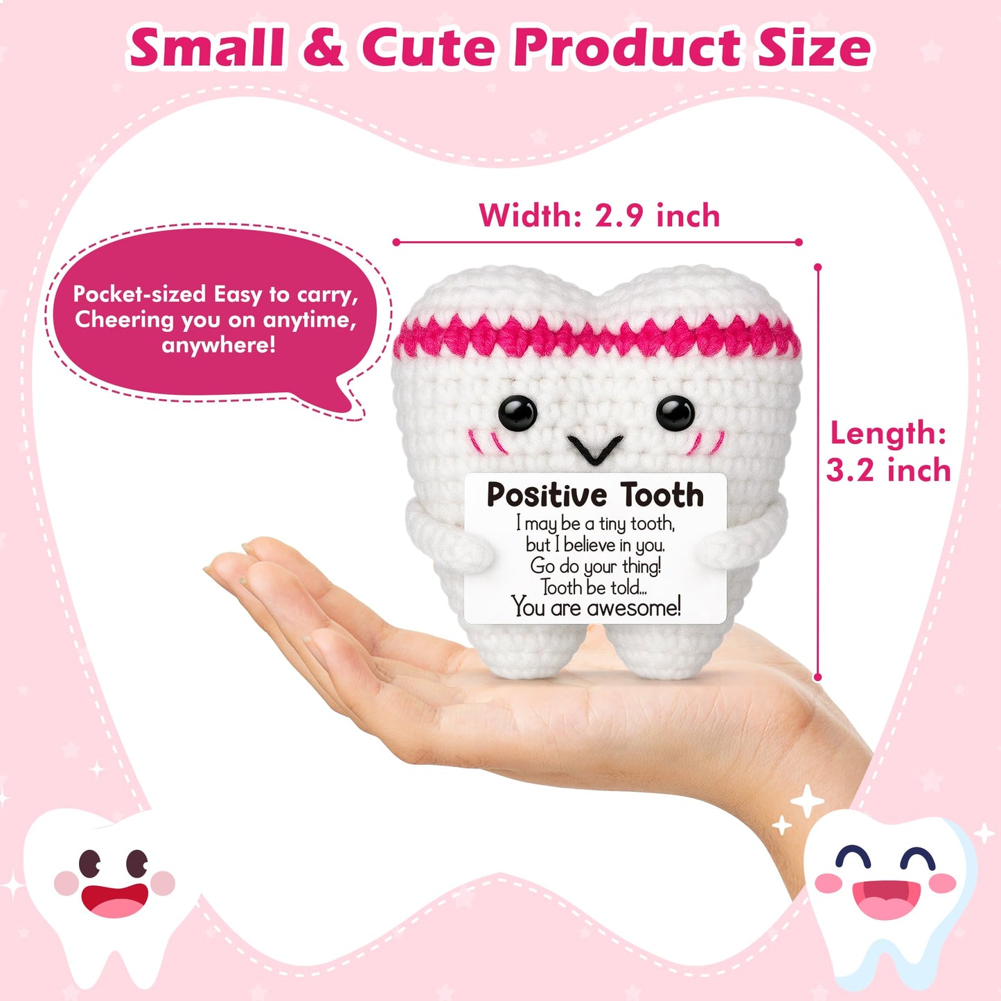 Crochet Teeth Gift for Fathers Day from Daughter Son Wife,Positive Handamde Retirement Gift for Nurse Adults Teens Girl Boy,Dad Birthday Graduation Gifts for Teacher Student Her Daughter Friend Sister
