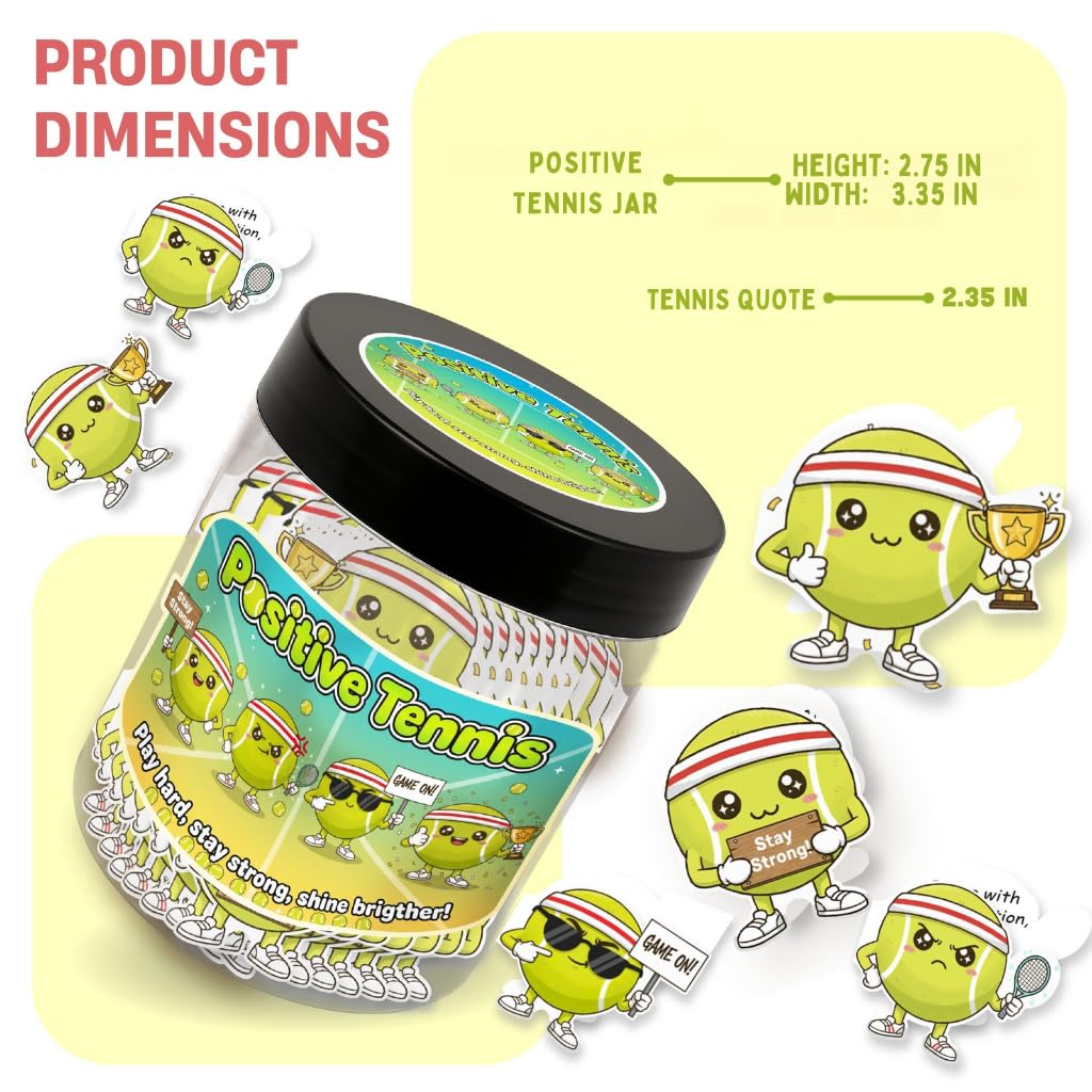Positive Tennis Jar with 60 Affirmation Cards, Inspirational Tennis Gifts for Women and Men, Fun Motivation Jar for Tennis Lovers, Coach Appreciation Present, Cool Decor for Girls and Sports Fans