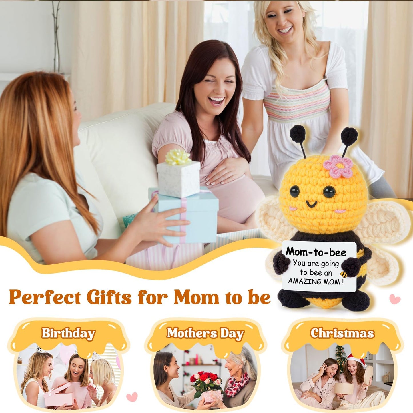 Mom to Be Gifts, Pregnancy Gifts for Expecting Mom, First Time Moms, Wife, Friend, Sister, Mommy to Be Gift, Gift for Pregnant Women, Cute Handmade Crochet Bee Support Present