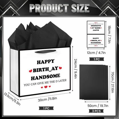 Funny Birthday Gift Bag for Men Boys Funny Gift Bag with Tissue Paper Greeting Card Happy Birthday Handsome Wrapping Bags for Men Husband Boyfriend Brother Retirement Party Decoration Supplies