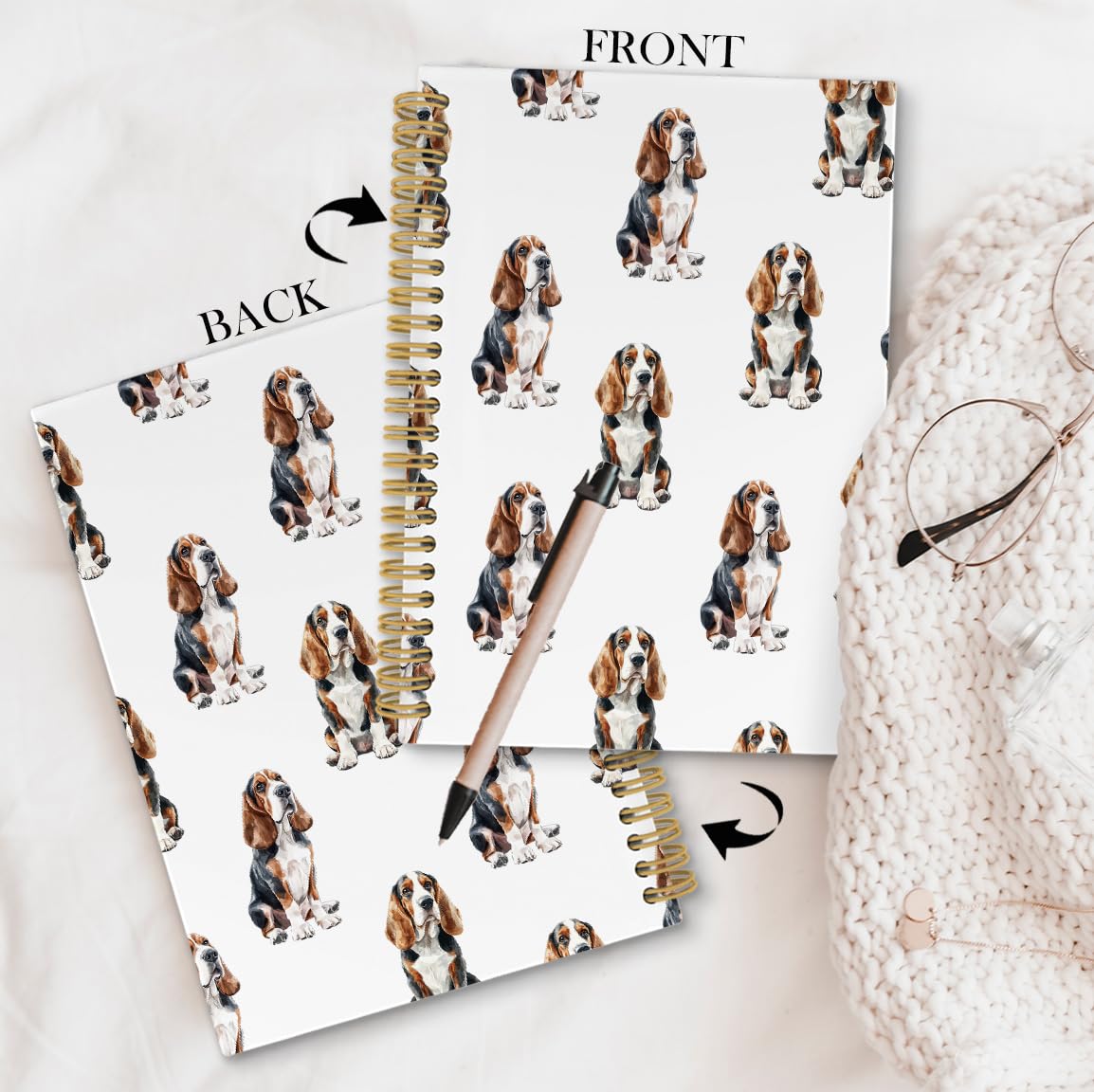 Funny Basset Hound Gifts Spiral Notebook, Basset Hound Gifts for Women Dog Mom Journaling Notebooks, Dog Lovers Gift College Ruled Spiral Notebook for School Office Supplies, 5.5x8.3inch