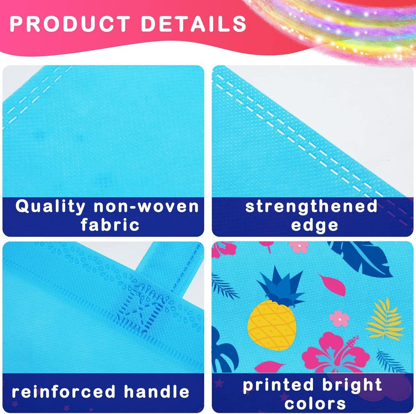 Fodran 20 Pcs Hawaiian Party Favor Bags, Reusable Cartoon Gift Non-woven Goodie Bags with Handles for Birthday Baby Shower Party Supplies Party Decorations