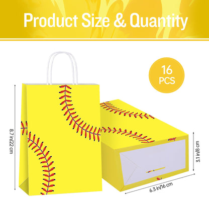 MIMIND 16 Pack Softball Gift Bags with Handles Paper Party Favor Goodie Bags Softball Treat Bags for Birthday Game Day Sport Themed Party Supplies