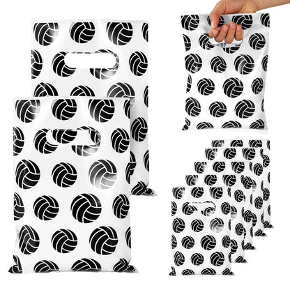 BOXOB 50pcs Volleyball Gift Bags, 10x6.7 Inch Plastic Snacks Candies Bags with Handles Volleyball Themed Party Sports Party Supplies (White)