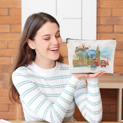 Sitsink London Travel Souvenirs Gifts - London Travel Must Haves Gifts from England, British Iconic Landmarks Big Ben Makeup Bags Pouch, Small Cosmetic Bag London Gifts for Friends Birthday Christmas