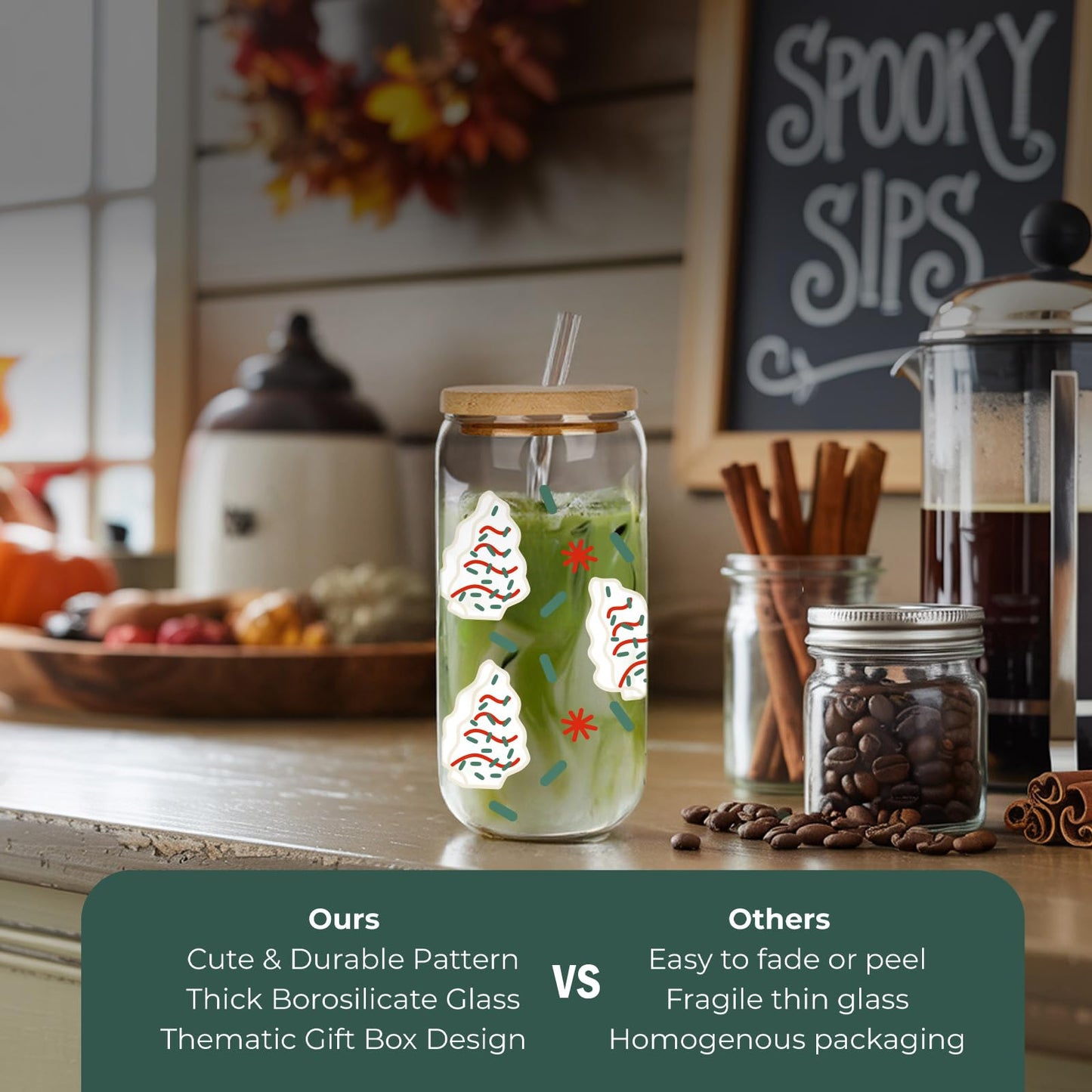 Christmas Tree Cup, Funny Christmas Gifts Stocking Stuffers for Women Teacher Sister Wife Coworker Friend Teen Girl Boy - Secret Santa Surprise Tumbler - 16oz Xmas Glass Mug with Gift Box & 2 Straws