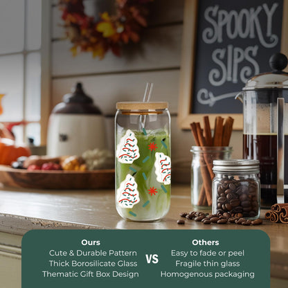 Christmas Tree Cup, Funny Christmas Gifts Stocking Stuffers for Women Teacher Sister Wife Coworker Friend Teen Girl Boy - Secret Santa Surprise Tumbler - 16oz Xmas Glass Mug with Gift Box & 2 Straws